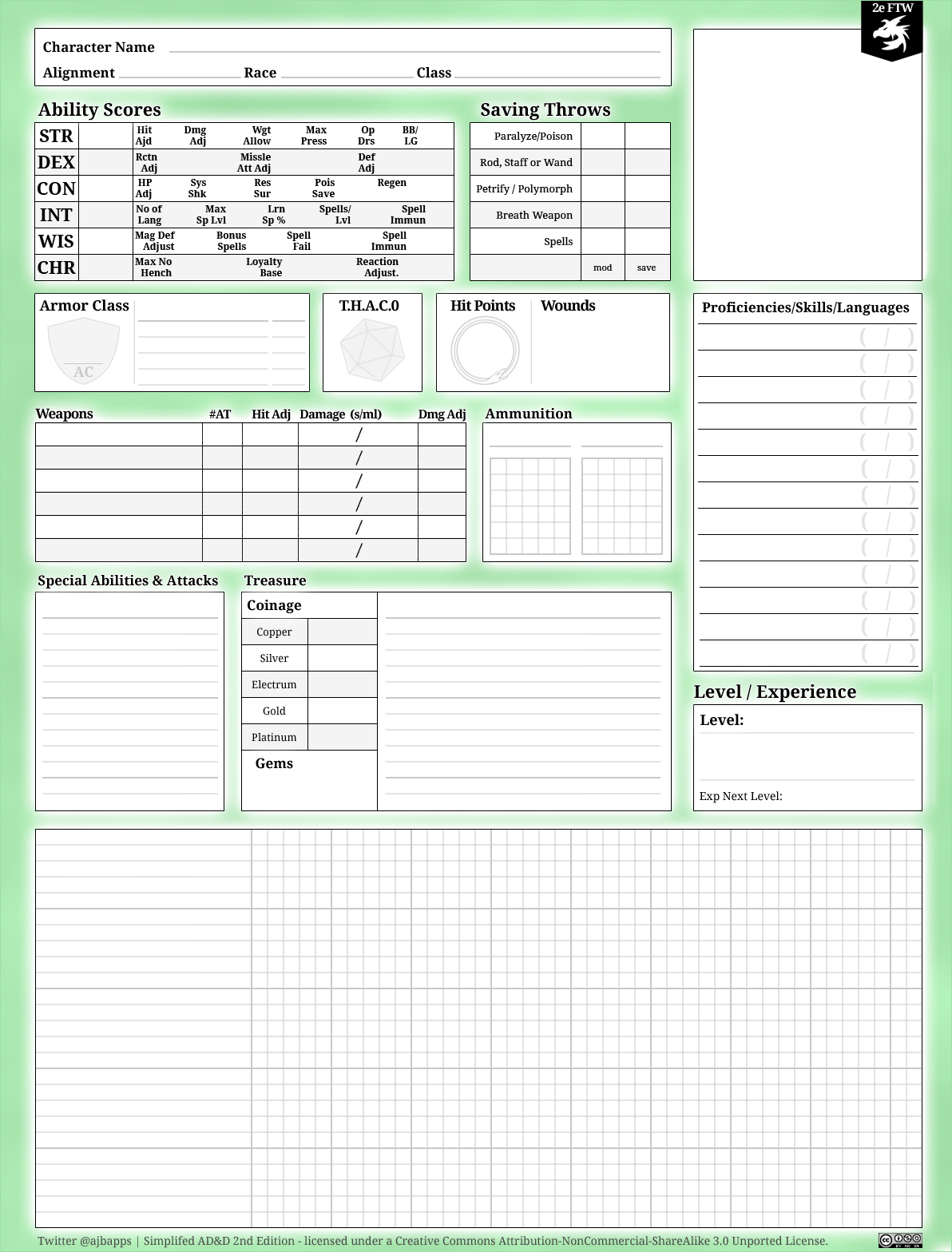 Advanced Dungeons and Dragons 2nd Edition Dungeon Master Screen and Character Sheet Cresthaven RPG